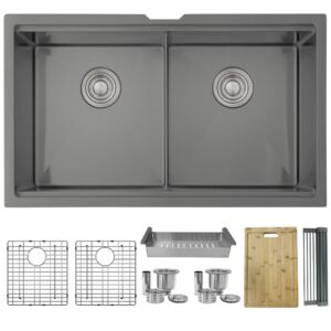 STYLISH 32 inch Workstation Double Bowl Undermount Kitchen Sink with Built in Accessories