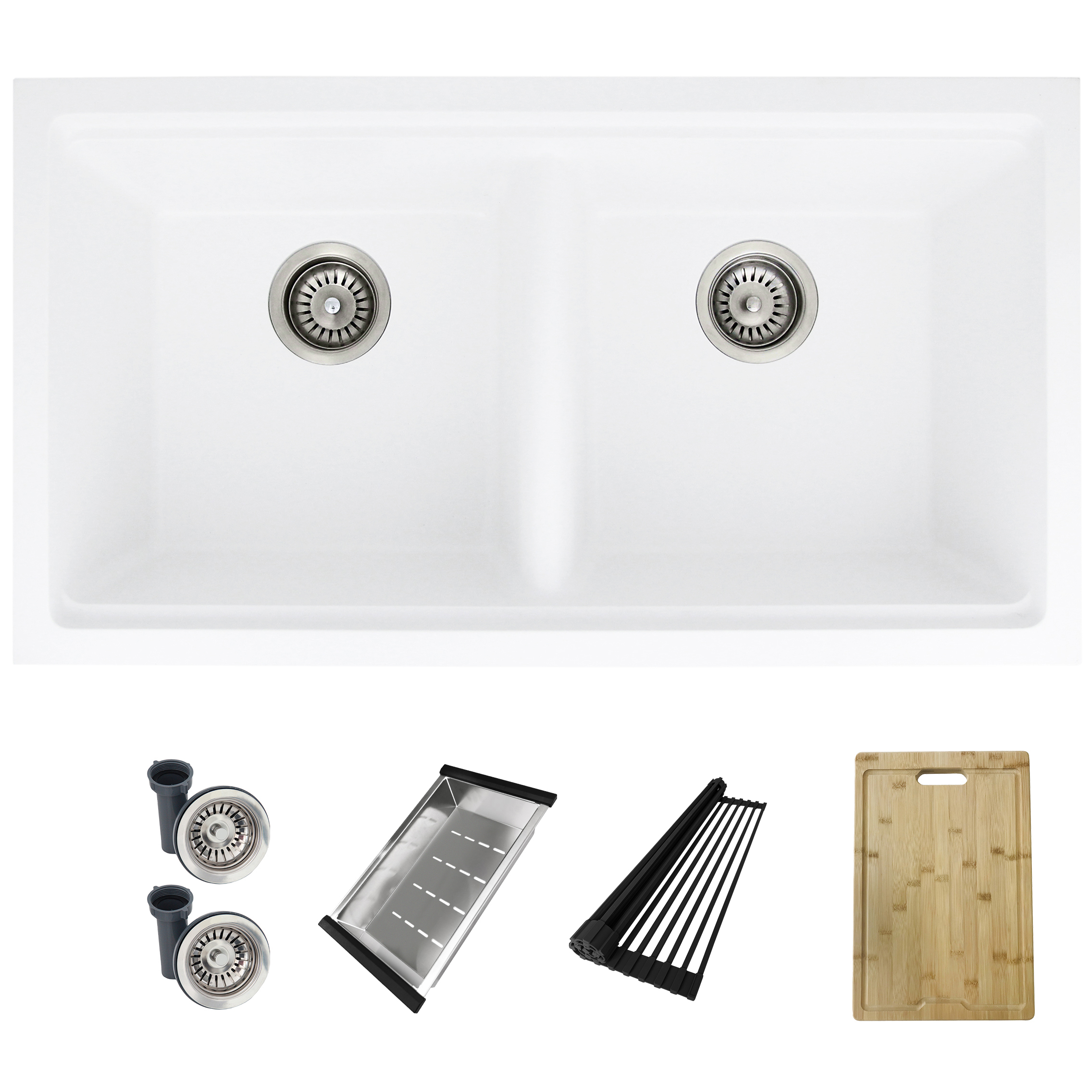 STYLISH 33 inch White Composite Granite Kitchen Sink with Built in Accessories
