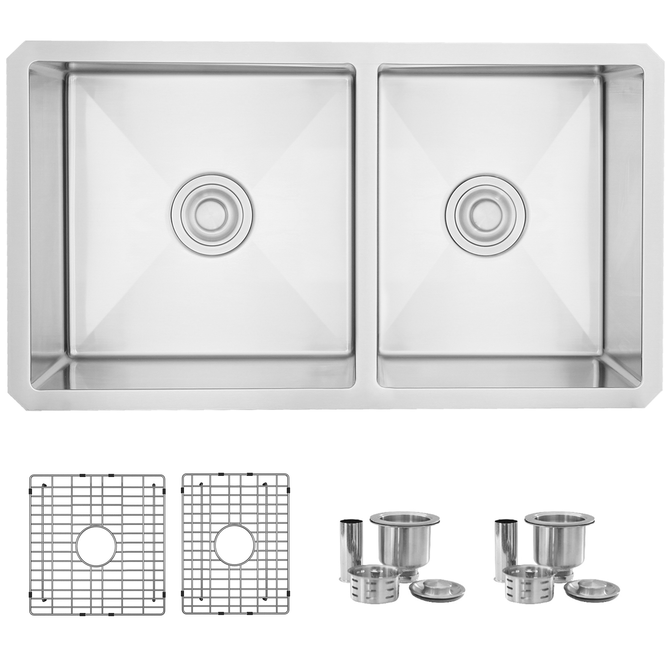 STYLISH 33 inch Double Bowl 60/40 Reversible Undermount  16G Stainless Steel Kitchen Sink