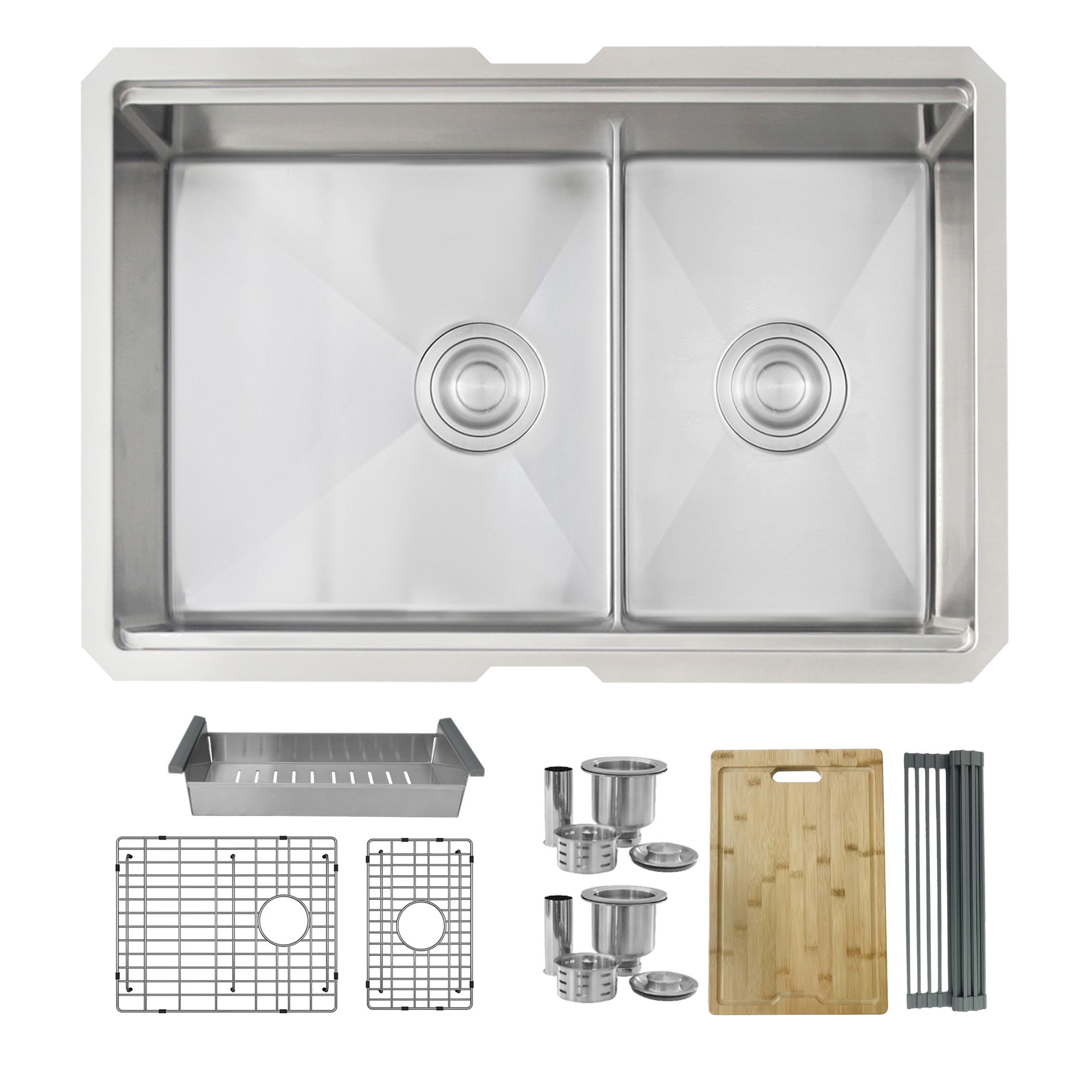 STYLISH 28 inch Workstation 60/40 Double Bowl Undermount Kitchen Sink with Built in Accessories