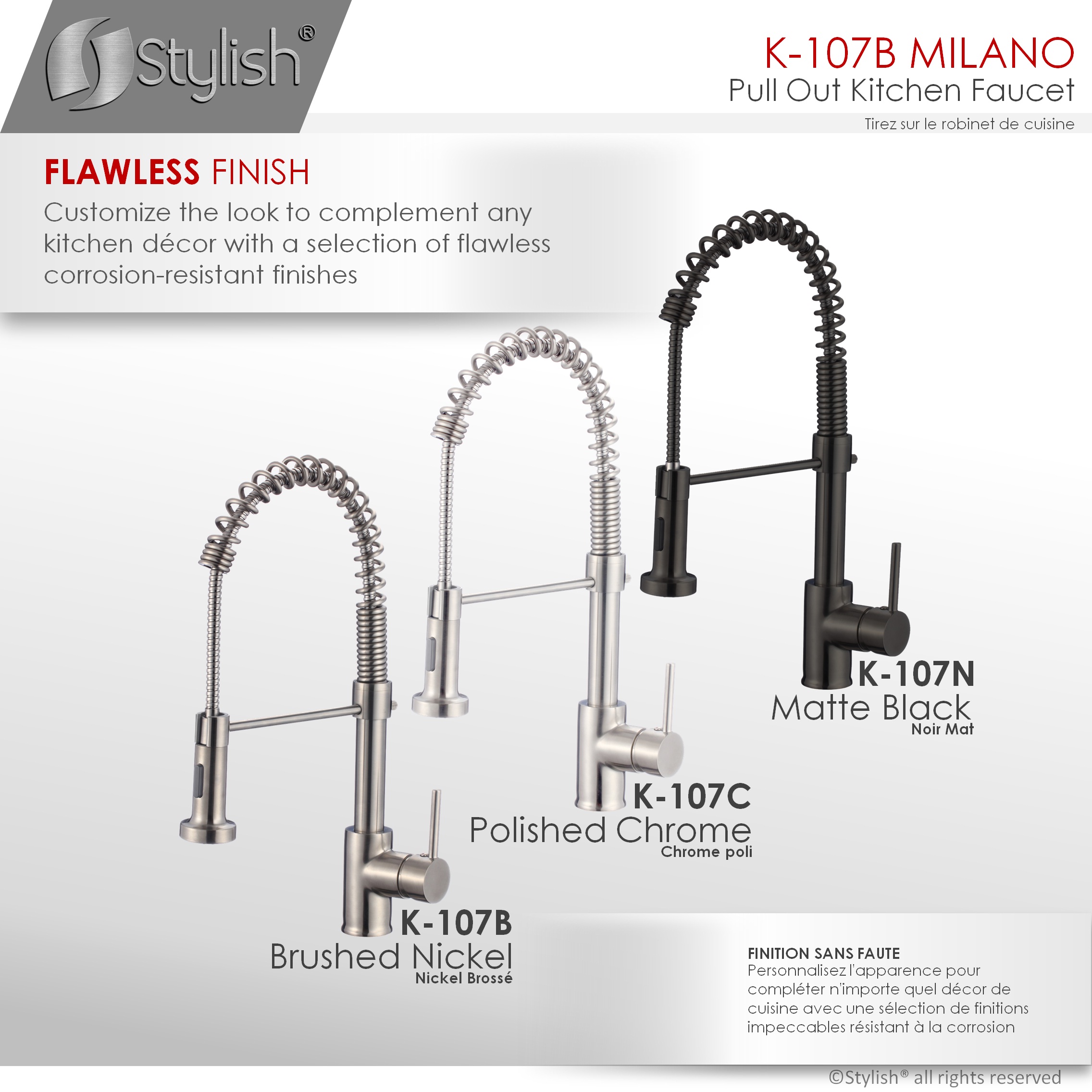 STYLISH Kitchen Sink Faucet Dual Mode Lead Free Brushed Nickel Finish