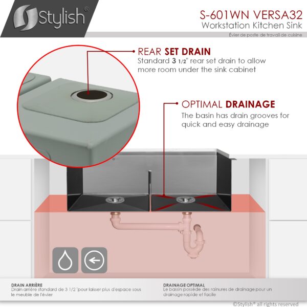 STYLISH 32 inch Workstation Double Bowl Undermount Kitchen Sink with Built in Accessories - Image 4