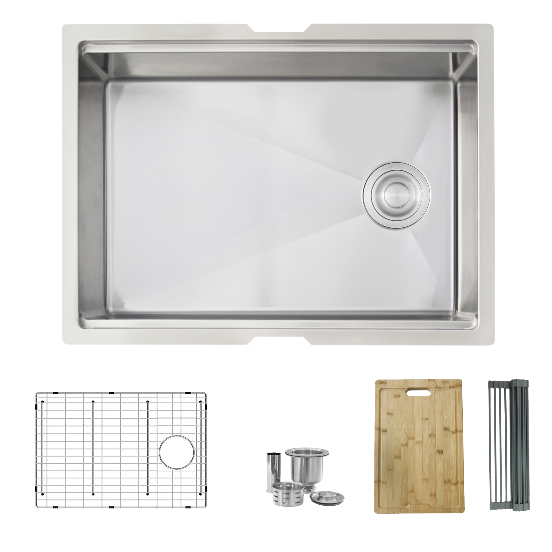 STYLISH 25 inch Workstation Single Bowl Undermount 16 Gauge Stainless Steel Kitchen Sink with Built in Accessories