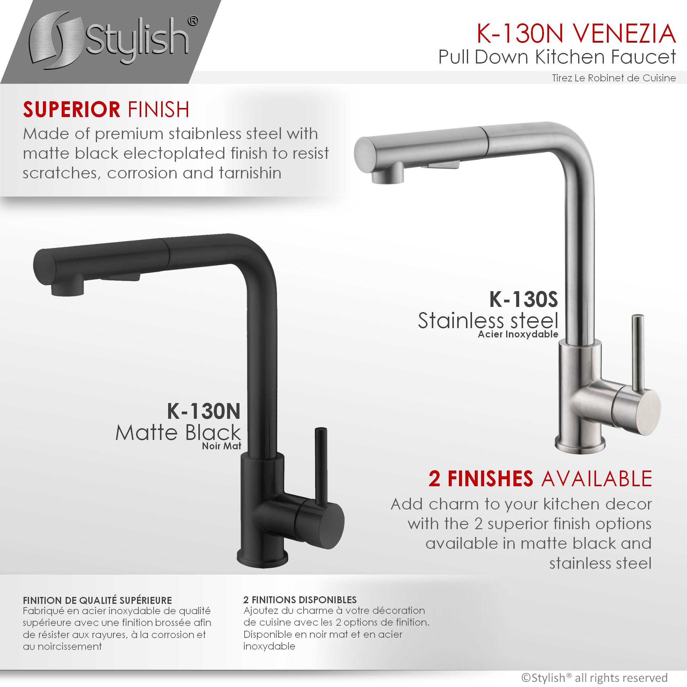 STYLISH Kitchen Sink Faucet Dual Mode Stainless Steel, Matte Black Finish